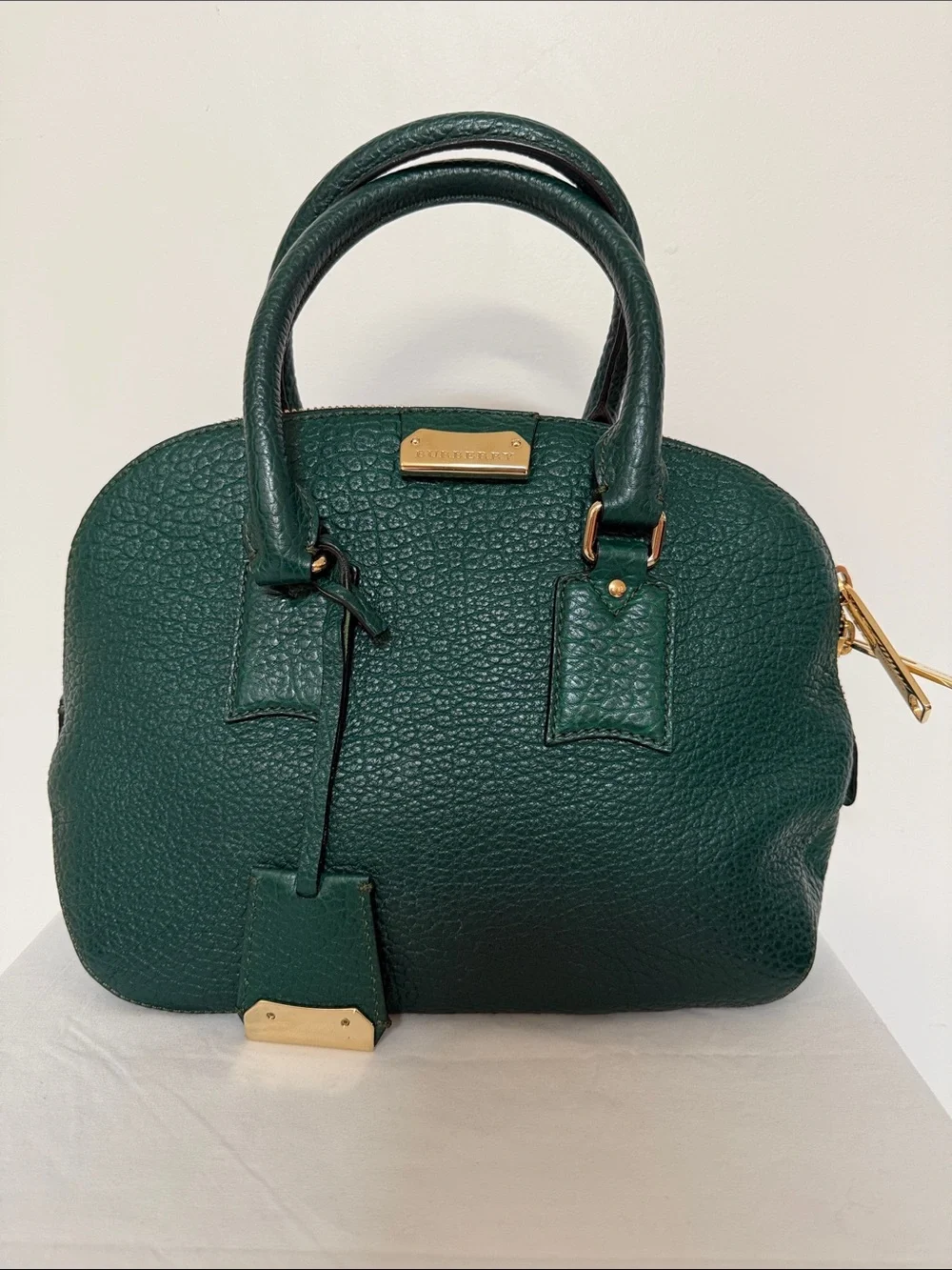 Burberry Dark Green Pebbled Leather Top-Handle Satchel